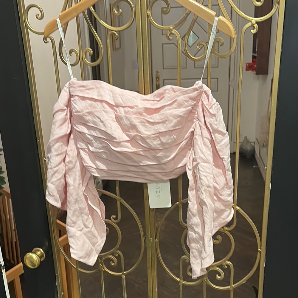 Linen pleated butterfly Pink Off-Shoulder Top gold zipper azulu Colombia xxs